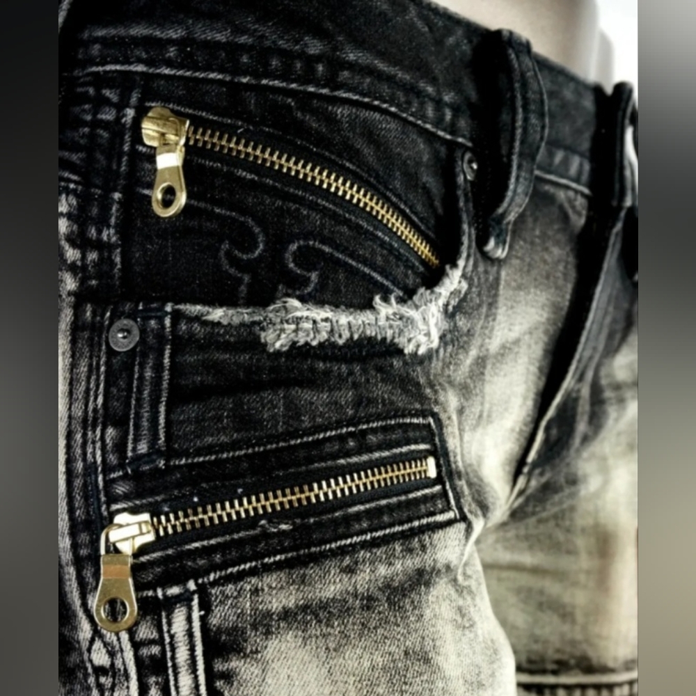 ROCK REVIVAL Gaby Moto Denim Shorts Black Size 31